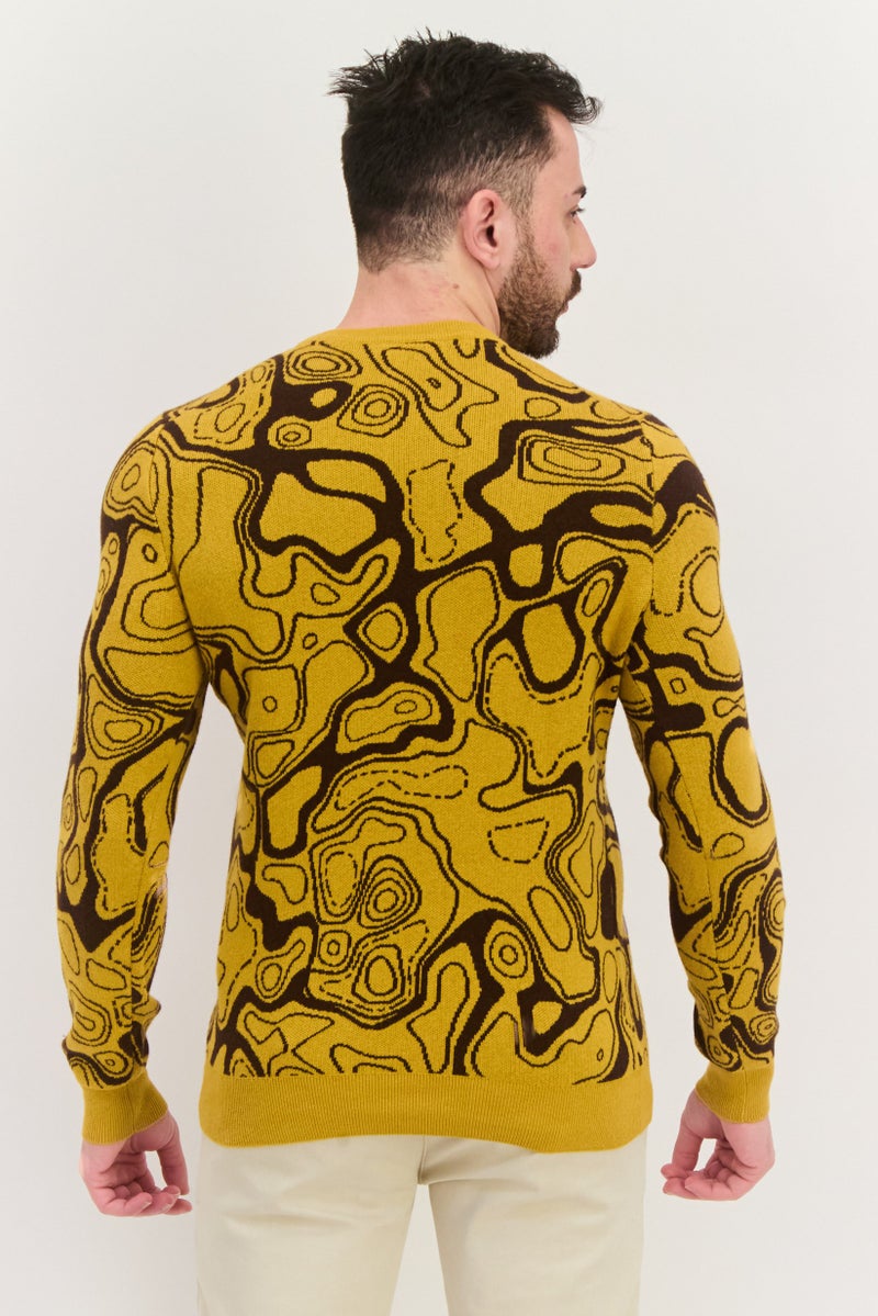 Lyle & Scott Men Crew Neck Abstract Knitted Sweater, Yellow - Image 3
