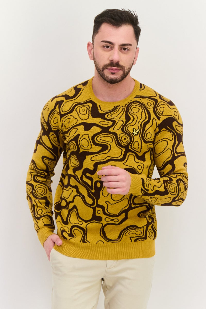 Lyle & Scott Men Crew Neck Abstract Knitted Sweater, Yellow - Image 1
