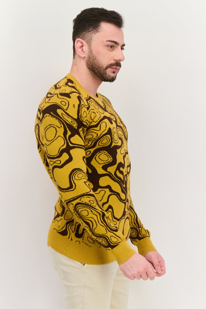 Lyle & Scott Men Crew Neck Abstract Knitted Sweater, Yellow - Image 2