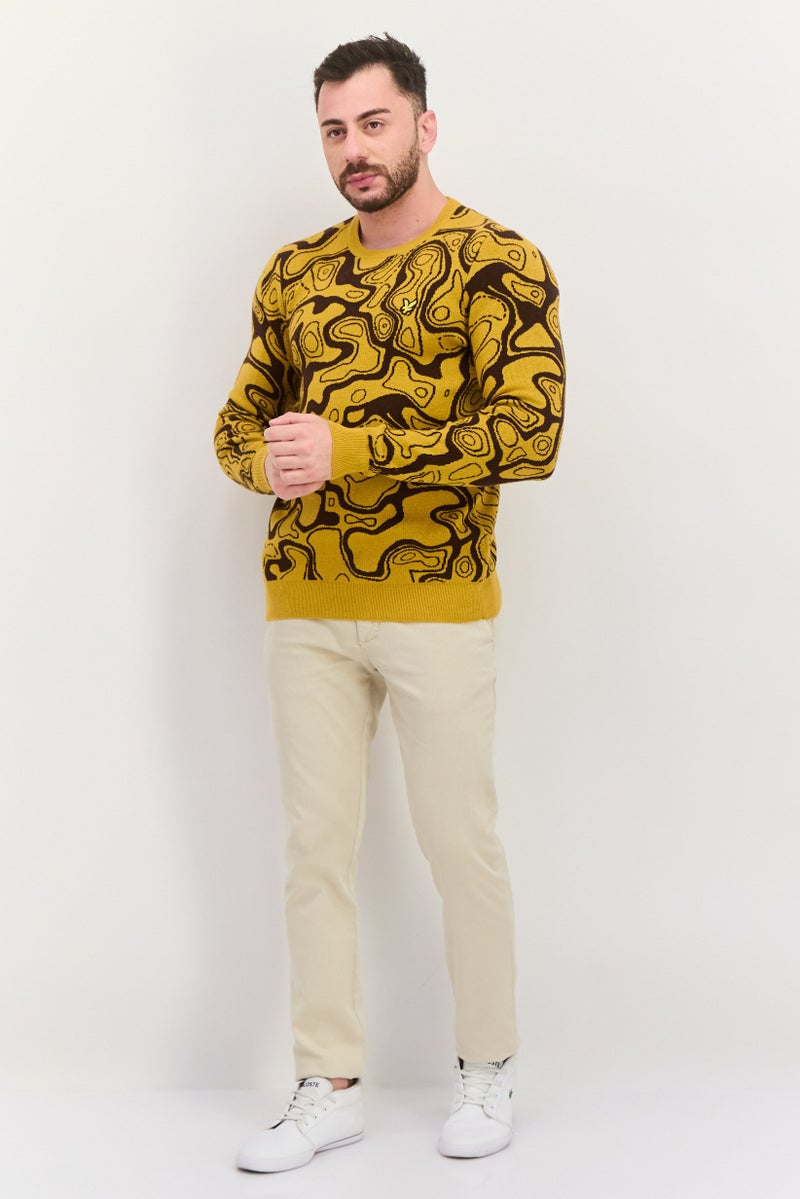 Lyle & Scott Men Crew Neck Abstract Knitted Sweater, Yellow - Image 4