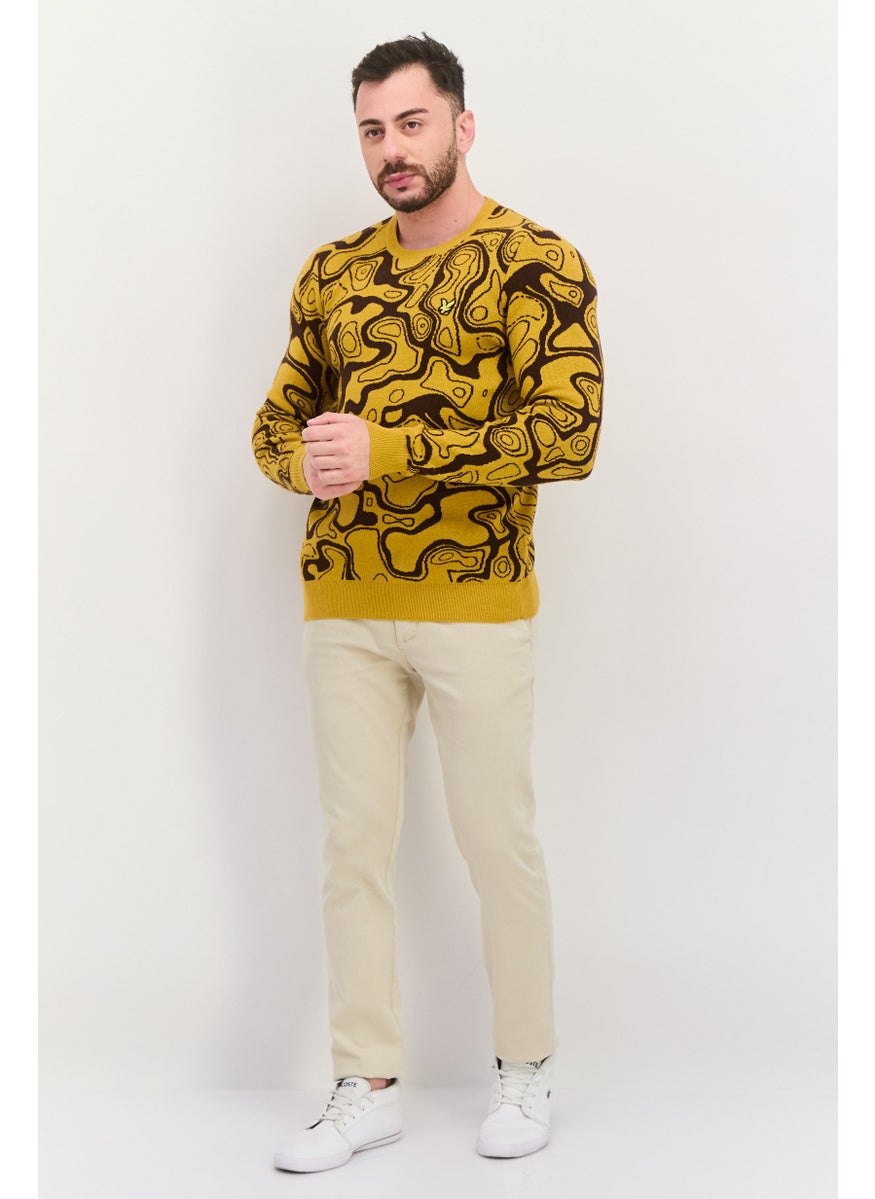 Men Crew Neck Abstract Knitted Sweater, Yellow - pzsku/Z722811434CEB6C522A04Z/45/_/1737641834/0a8b3f30-4ddb-4ecd-96d6-07c0f9bfcd75