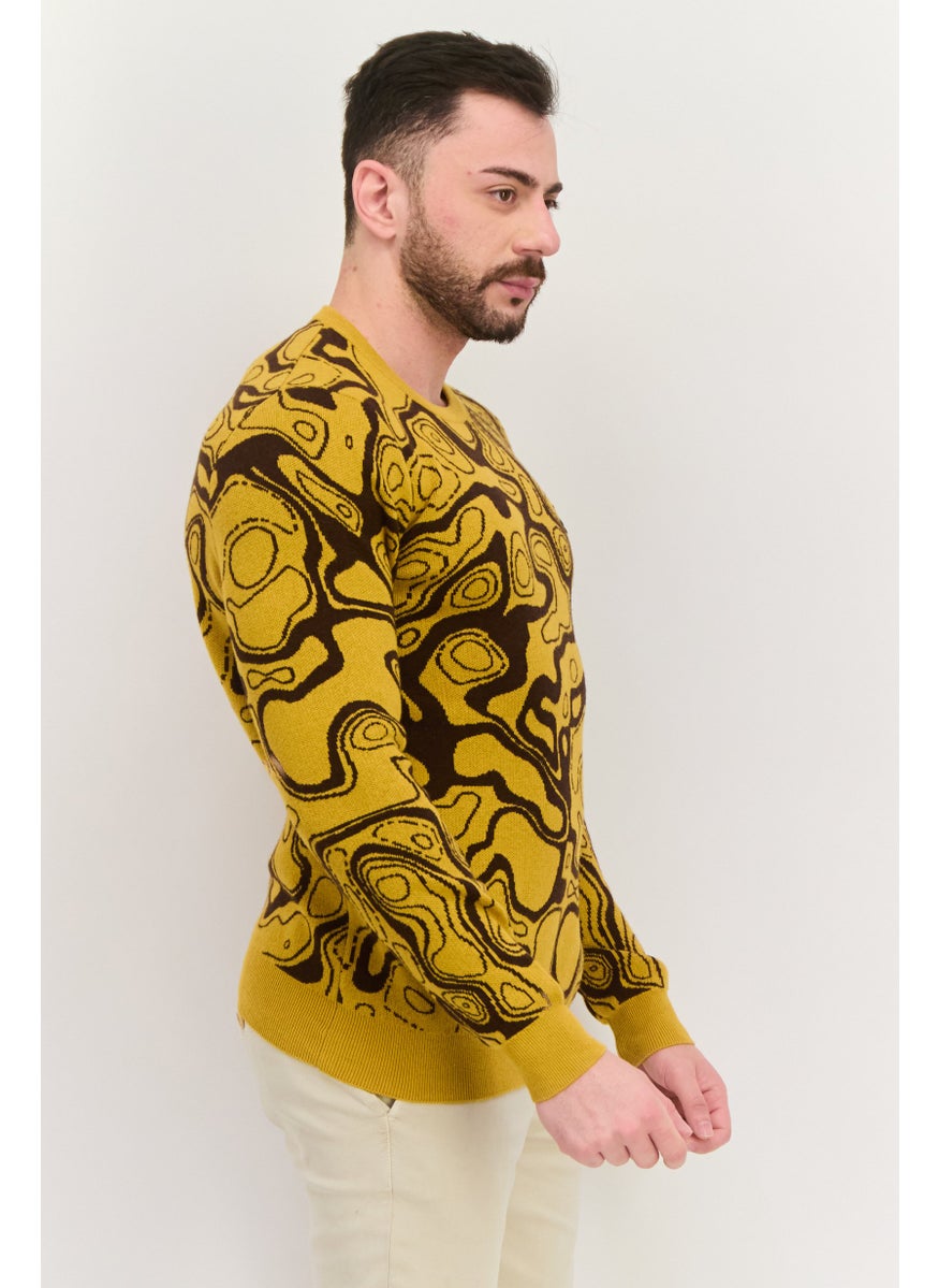 Men Crew Neck Abstract Knitted Sweater, Yellow - pzsku/Z722811434CEB6C522A04Z/45/_/1737641874/8c5a739d-e96a-4645-8d90-b9a5056fb8dc