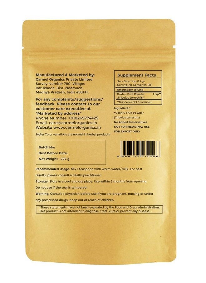 CARMEL ORGANICS - Natural Gokhru/Gokhsuru Fruit Powder 8 Ounce Or 0.5 Lb/ 227 Grams ; Tribulus Terrestris Powder No Added Preservative.. ; Non Gmo - Image 1