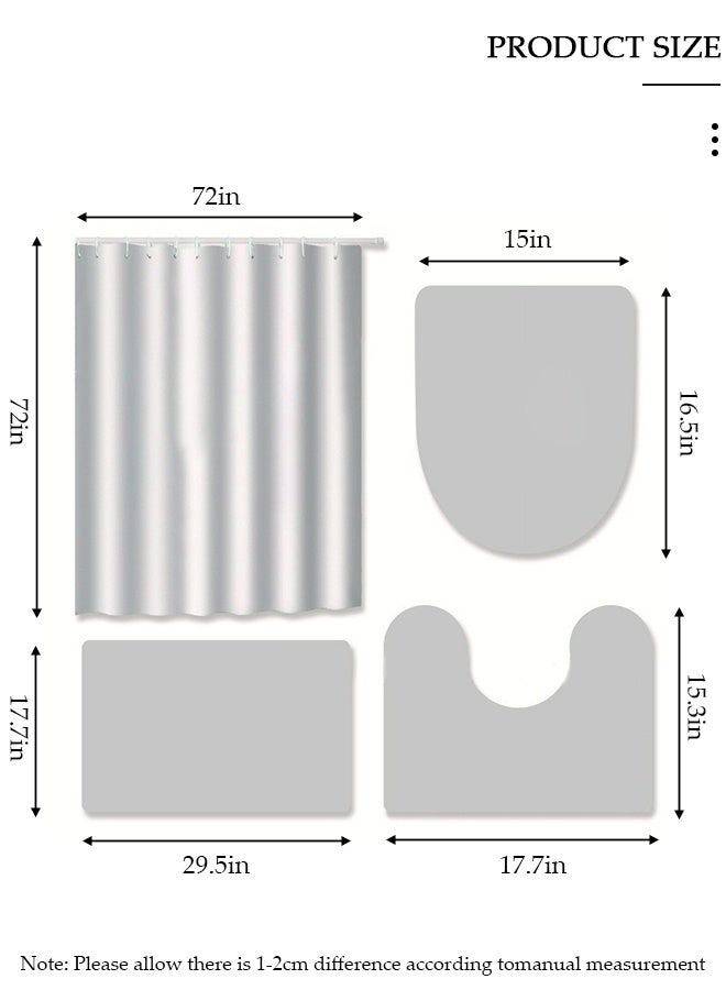 DUNISO 4 Pcs Bathroom Shower Curtain Set, Bathroom Sets with Rugs(Bath Mat, U Shape and Toilet Lid Cover Mat) and Shower Curtain With 12 Metal Hooks, Water Absorbent, Machine Washable Bath Rugs For Bathroom - Image 2