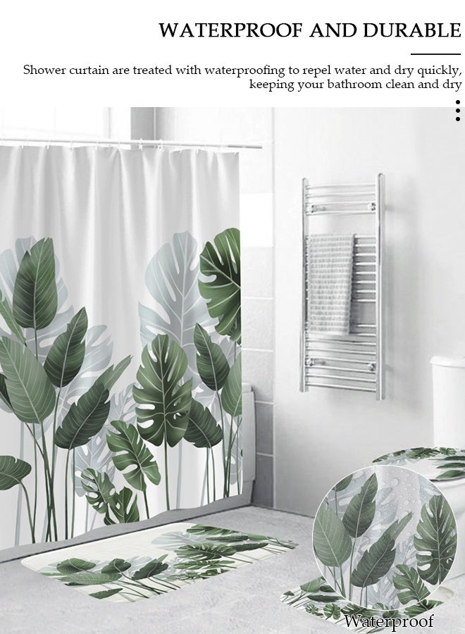 DUNISO 4 Pcs Bathroom Shower Curtain Set, Bathroom Sets with Rugs(Bath Mat, U Shape and Toilet Lid Cover Mat) and Shower Curtain With 12 Metal Hooks, Water Absorbent, Machine Washable Bath Rugs For Bathroom - Image 3