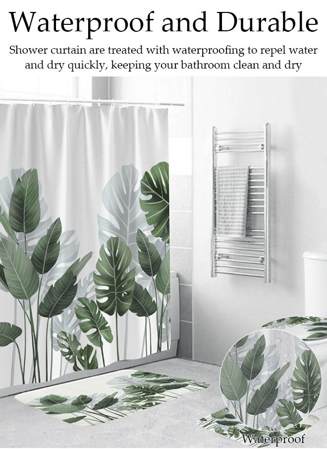 DUNISO - 4 Pcs Bathroom Shower Curtain Set, Bathroom Sets with Rugs(Bath Mat, U Shape and Toilet Lid Cover Mat) and Shower Curtain With 12 Metal Hooks, Water Absorbent, Machine Washable Bath Rugs For Bathroom - Image 1