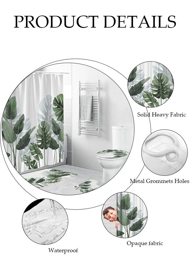 DUNISO - 4 Pcs Bathroom Shower Curtain Set, Bathroom Sets with Rugs(Bath Mat, U Shape and Toilet Lid Cover Mat) and Shower Curtain With 12 Metal Hooks, Water Absorbent, Machine Washable Bath Rugs For Bathroom - Image 1