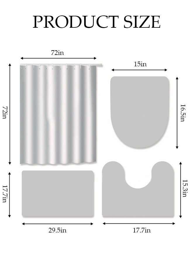 DUNISO - 4 Pcs Bathroom Shower Curtain Set, Bathroom Sets with Rugs(Bath Mat, U Shape and Toilet Lid Cover Mat) and Shower Curtain With 12 Metal Hooks, Water Absorbent, Machine Washable Bath Rugs For Bathroom - Image 1