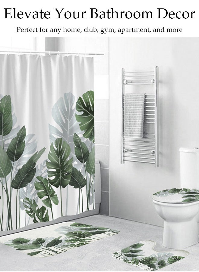 DUNISO - 4 Pcs Bathroom Shower Curtain Set, Bathroom Sets with Rugs(Bath Mat, U Shape and Toilet Lid Cover Mat) and Shower Curtain With 12 Metal Hooks, Water Absorbent, Machine Washable Bath Rugs For Bathroom - Image 1
