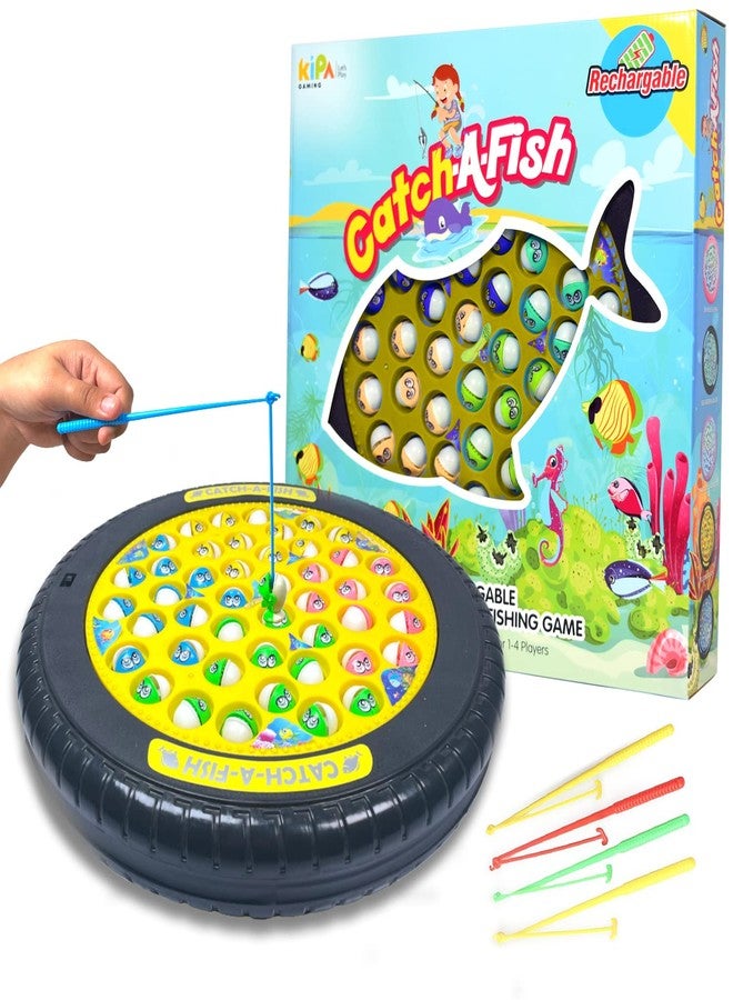 KIPA GAMING Rechargeable Fish Catching Game, 45 Fishes with Big Round Pond & Fish 4 Catching Sticks for Kids Girls Boys Toddlers Age 2 3 4 5 6 7 8 9 Years (Yellow) - Image 1