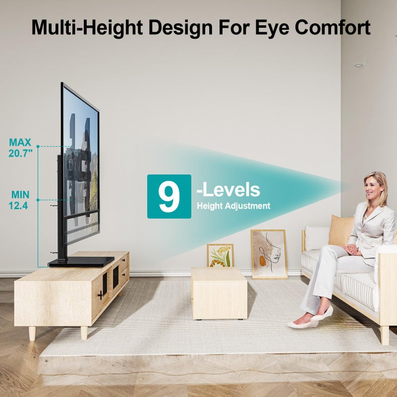 MOUNT PRO Universal Swivel TV Stand Base, Table Top TV Stand for 37 to 65, 70, 75 Inch LCD LED TVs, Height Adjustable TV Mount Stand with Tempered Glass Base, Holds up to 88lbs, Max VESA 600x400mm - Image 4