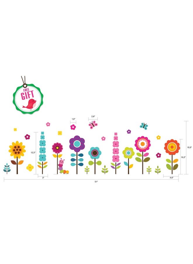 DesignStickers - Flower Wall Stickers For Kids - Floral Garden Wall Decals For Girls Room - Removable Toddlers Bedroom Vinyl Nursery Wall Décor [27 Art Clings] With Free Bird Gift! - Image 1