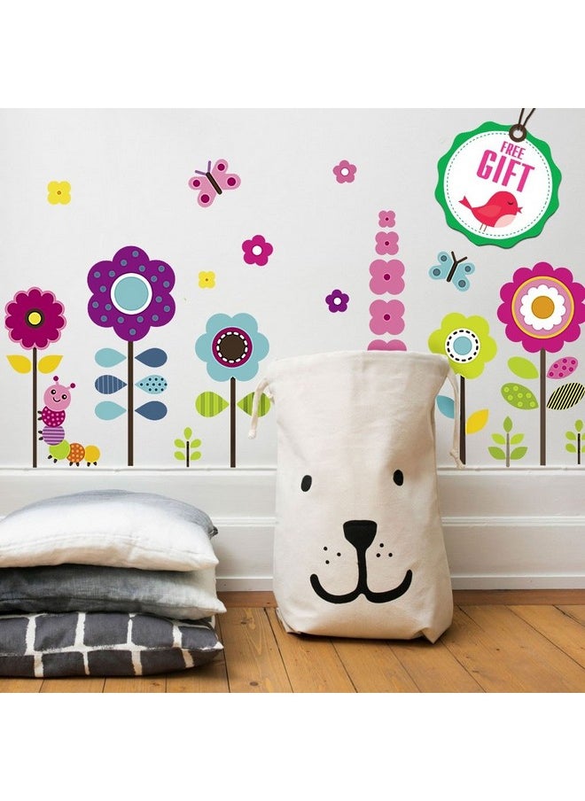 DesignStickers - Flower Wall Stickers For Kids - Floral Garden Wall Decals For Girls Room - Removable Toddlers Bedroom Vinyl Nursery Wall Décor [27 Art Clings] With Free Bird Gift! - Image 1