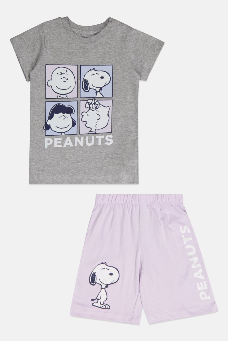 Peanuts Toddlers Girl 2 Pcs Graphic Print Top And Shorts Set, Multicolor - Image 1