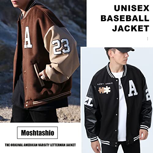 Moshtashio Mens Varsity College Jacket Baseball Bomber Jacket Vintage Sweatshirt Casual Unisex Streetwear Coats with Patch (1 Black, Medium) - Image 4