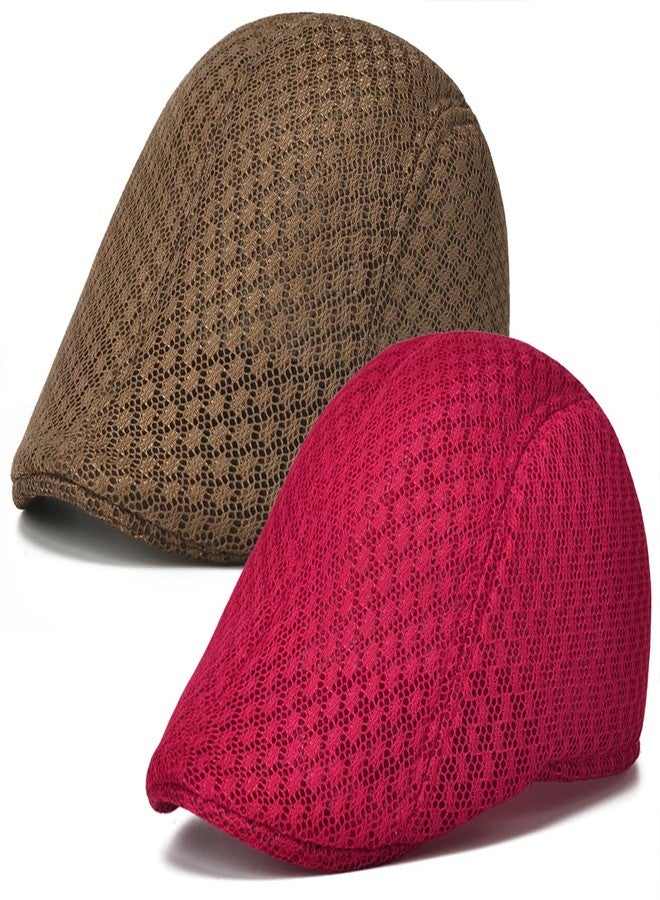 Taidor 2 Pack Teenagers' Mesh Cap Breathable Summer Newsboy Hat Adjustable Beret Ivy Cap Irish Riding Hiking Hats Coffee/Red - Image 1