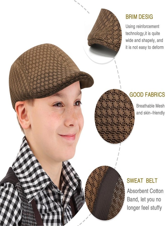 Taidor 2 Pack Teenagers' Mesh Cap Breathable Summer Newsboy Hat Adjustable Beret Ivy Cap Irish Riding Hiking Hats Coffee/Red - Image 2