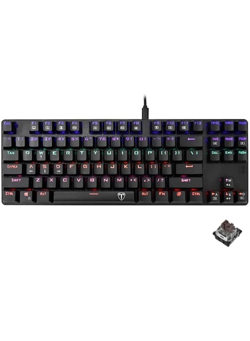 T-DAGGER TGK313 BORA Gaming Mechanical Keyboard - Rainbow LED Lighting -TKL Size 87 Key - AR/EN Key || (T-TGK313) (Brown Switch) - Image 1