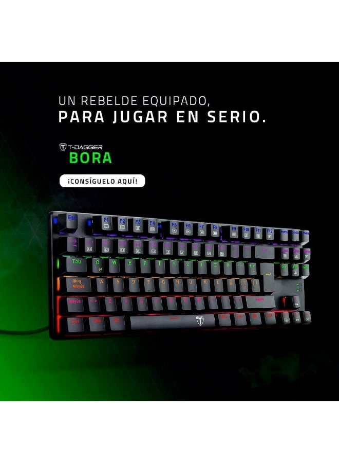 T-DAGGER TGK313 BORA Gaming Mechanical Keyboard - Rainbow LED Lighting -TKL Size 87 Key - AR/EN Key || (T-TGK313) (Brown Switch) - Image 5