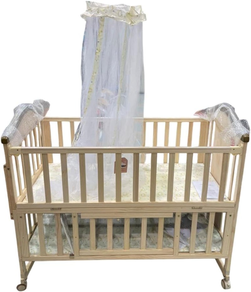 United 18.ZL Wooden Bed with Mosquito Net for Baby, Natural - Image 1