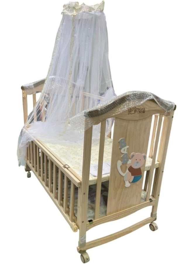 United 18.ZL Wooden Bed with Mosquito Net for Baby, Natural - Image 4