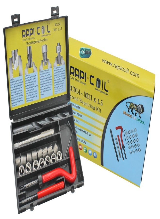RAPI-COIL (M11 x 1.5) Thread Repair Kit Stainless Steel Helicoil Insert 304 High-Speed Steel - Image 1