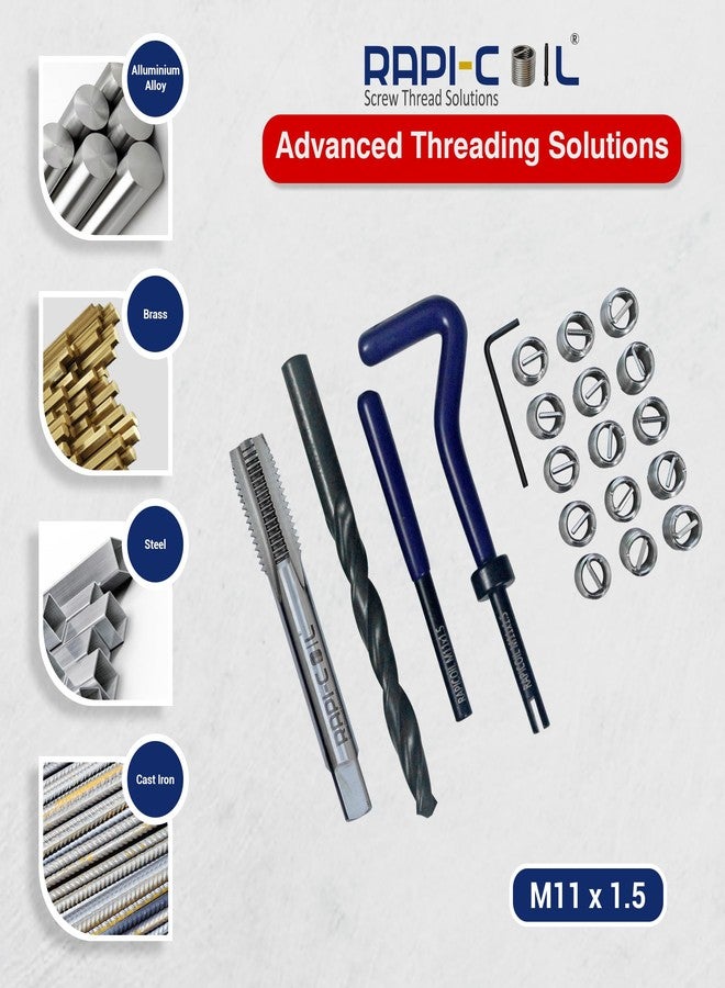 RAPI-COIL (M11 x 1.5) Thread Repair Kit Stainless Steel Helicoil Insert 304 High-Speed Steel - Image 2