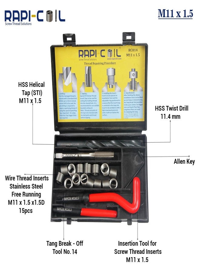 RAPI-COIL (M11 x 1.5) Thread Repair Kit Stainless Steel Helicoil Insert 304 High-Speed Steel - Image 3