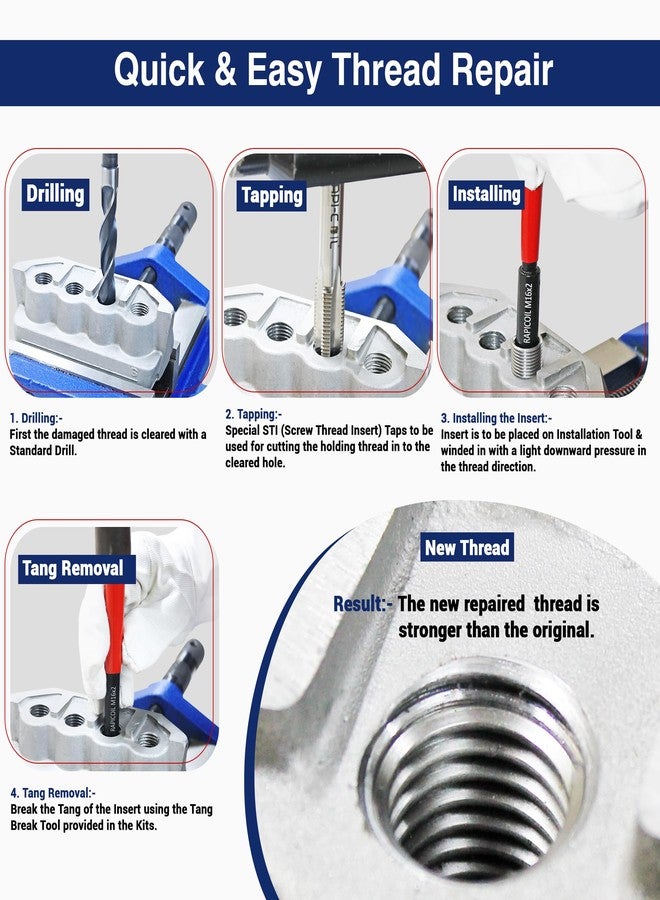 RAPI-COIL (M11 x 1.5) Thread Repair Kit Stainless Steel Helicoil Insert 304 High-Speed Steel - Image 4
