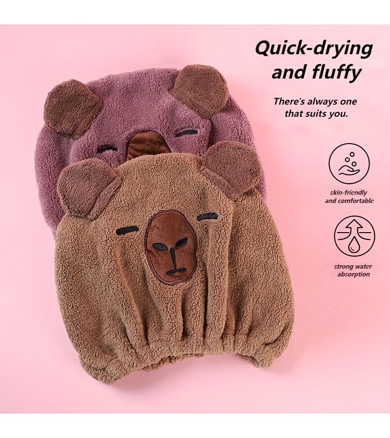 Coral Pink Super Absorbent Quick Dry Capybara Towel Headband for Adults - Image 2