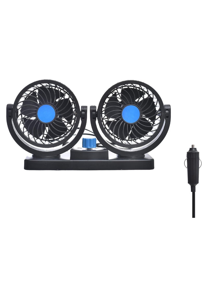 12V Electric Car Fan 360 Degree Rotatable Dual Head Car Auto Cooling Air Fan Powerful Quiet 2 Speed
