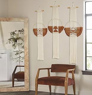 Flber Macrame Wall hanging Boho Wall Decor 3Pcs Brown Round wall Art Handmade Geometric Lines Home DÃƒÂ©cor - Image 1