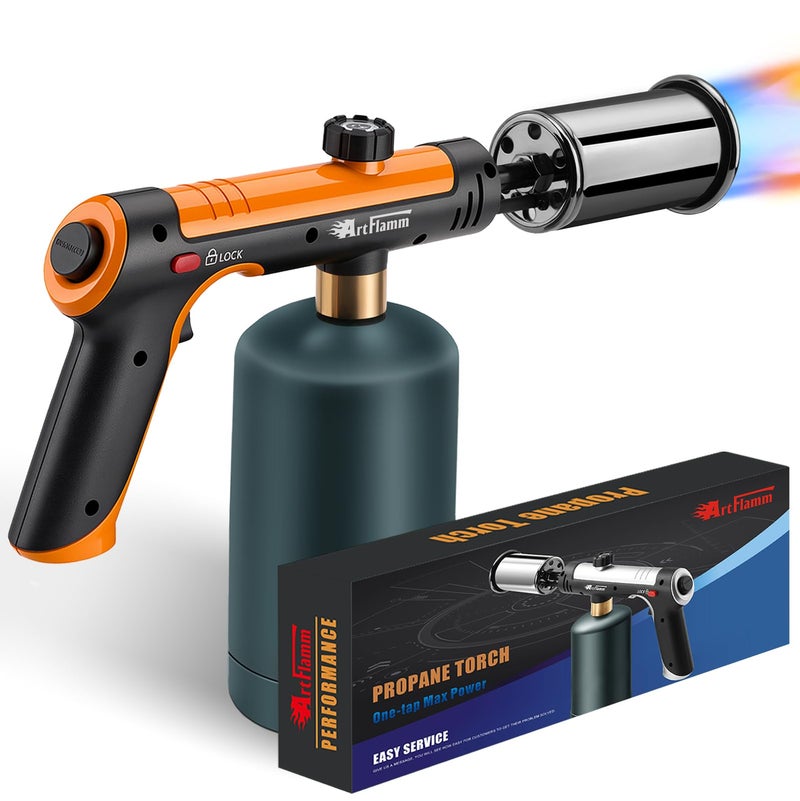 ARTFLAMM Powerful Propane Torch Gun, Flamethrower with Turbo Mode, Charcoal Torch Lighter with Safety Lock, Kitchen Blow Torch for Cooking, BBQ, Searing Steak, Grill(Tank Not Included) - Image 1