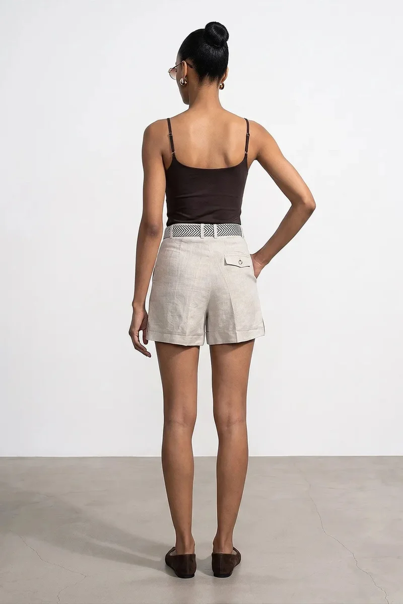 Dilvin Stone Natural DILVIN Women's Linen High-Waist Tailored Shorts for Women | Best Price UAE