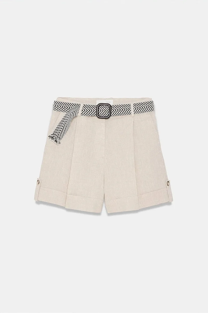 Dilvin Stone Natural DILVIN Women's Linen High-Waist Tailored Shorts for Women | Best Price UAE