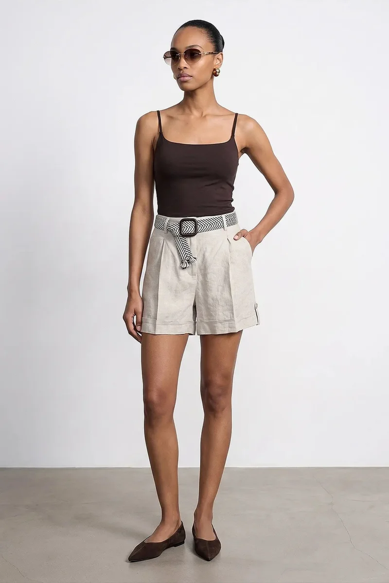 DILVIN Women's Linen High-Waist Tailored Shorts