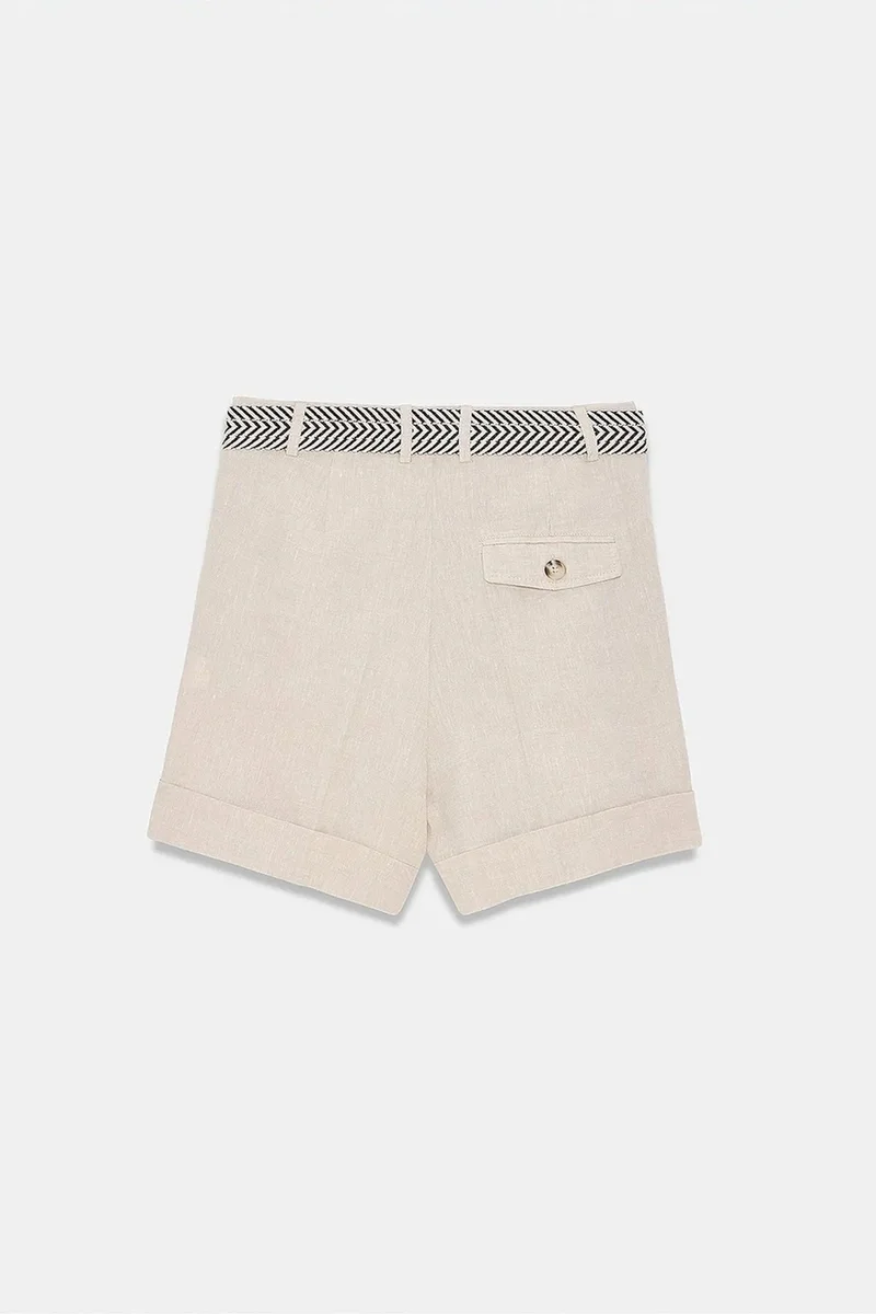 Dilvin Stone Natural DILVIN Women's Linen High-Waist Tailored Shorts for Women | Best Price UAE