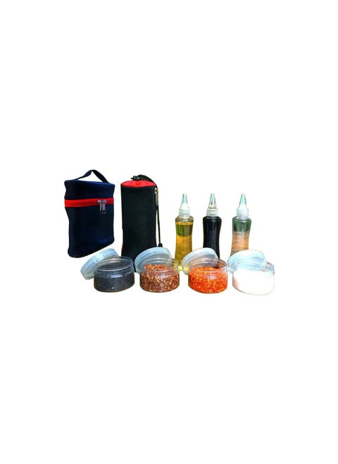 Sauce Condiment Containers Spice Jar Include 3 Pointed Mouth Bottles 4 Round Cans 2 Storage Bags,Environmental Protection, Ultra-light,BBQ Spice Bottles Set for Outdoor Camping Picnic