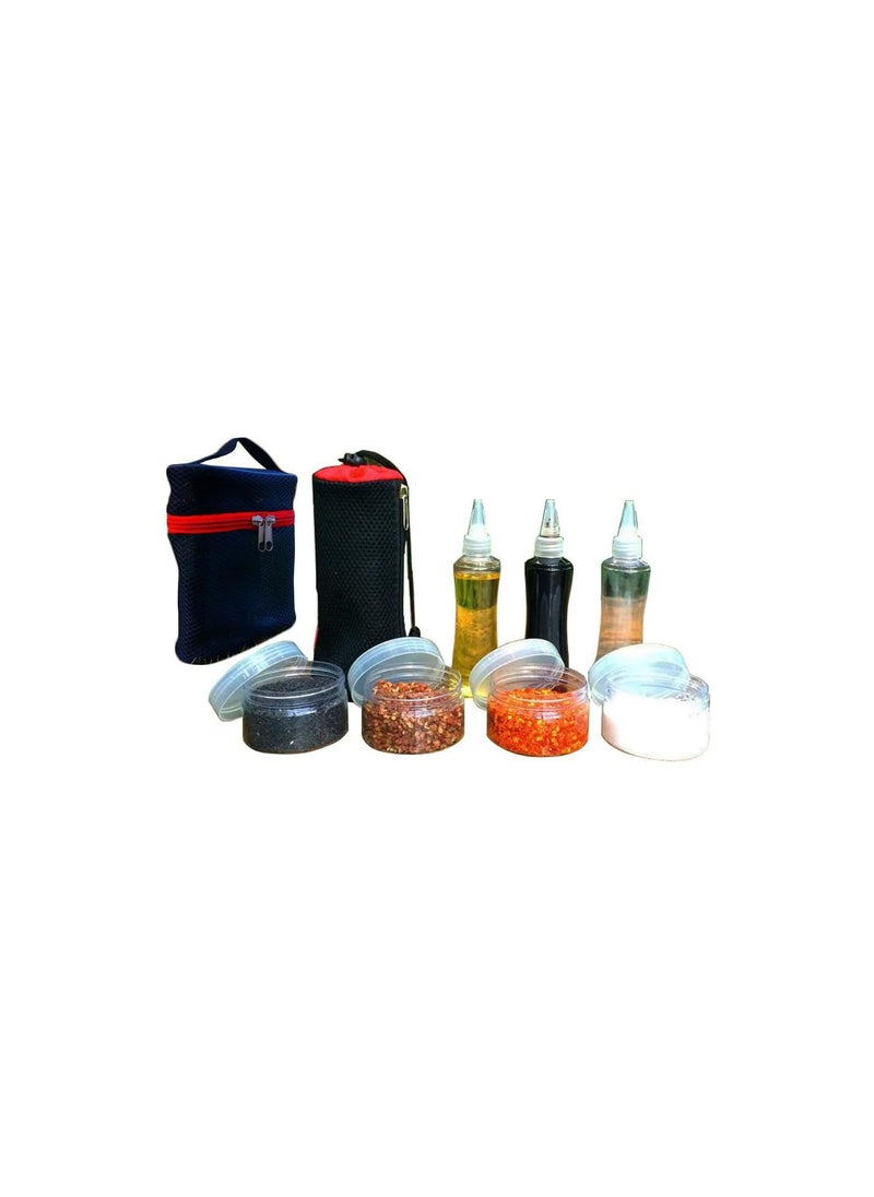 GGOOT Sauce Condiment Containers Spice Jar Include 3 Pointed Mouth Bottles 4 Round Cans 2 Storage Bags,Environmental Protection, Ultra-light,BBQ Spice Bottles Set for Outdoor Camping Picnic  - Image 1