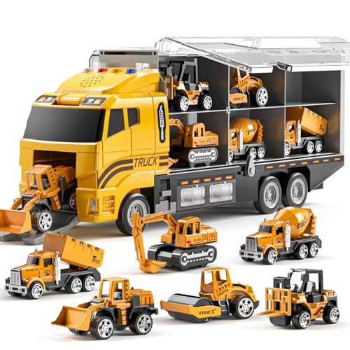 TEMI Toddler Toys for 3 4 5 6 Years Old Boys Diecast Construction Toys Car Carrier Vehicle Toy Set wPlay Mat Kids Toys Truck Alloy Metal Car Toys Set for Age 39 Toddlers Kids Boys  Girls - Image 1
