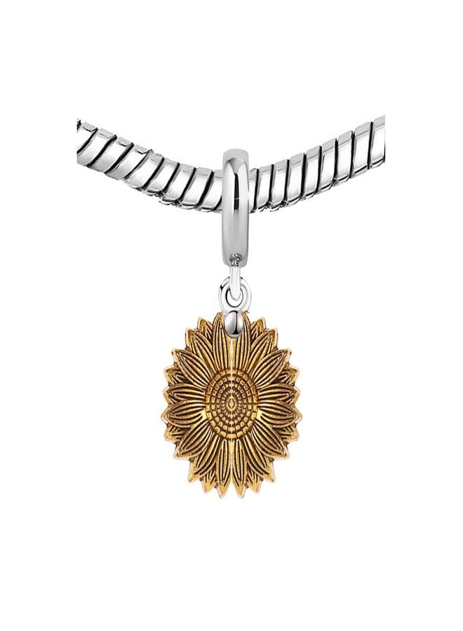 KunBead Women You are My Sunshine Sunflower Gold Plated Dangle Charms Compatible with Pandora Charm Bracelets Necklace - Image 3