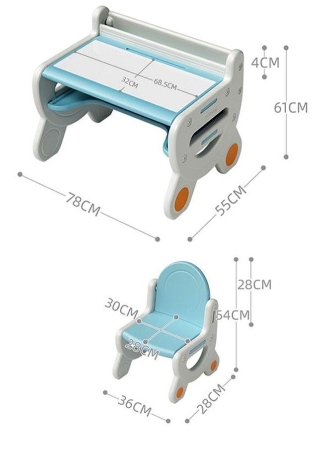 Multifunction Kid's Table and Chair Set Multipurpose Use Safe Concave Design Multiple Storage Study Desk with Built in Tablet Holder Bookshelf Under Desk Storage Rack and Ergonomic Design Stable and Lightweight Chair for Learning Studying Workstation 78x55x61 and 36x28x54 cm
