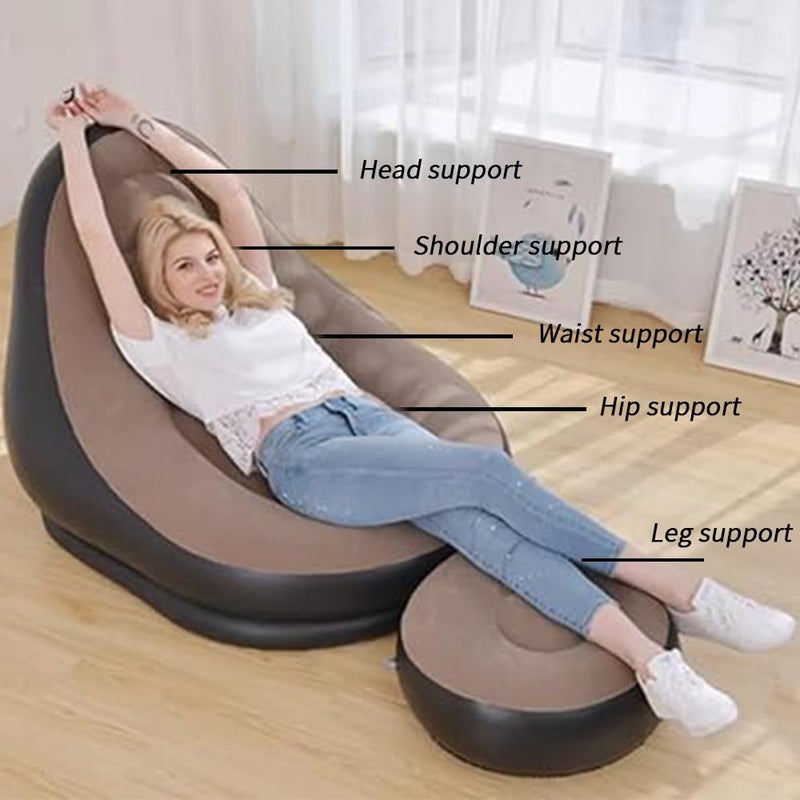 Inflatable Sofa Lounger with Air Pump, Blow Up Chair with Footrest for Indoor & Outdoor Use, 116x98x83cm Air Couch for Gaming, Camping, or Relaxing, Portable Lazy Furniture in Grey - Image 4
