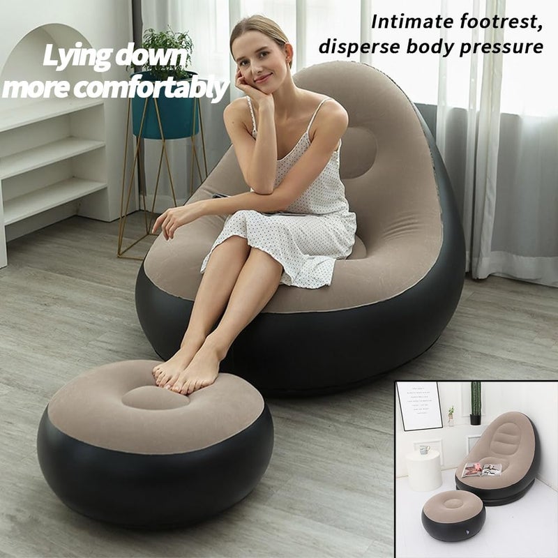 Inflatable Sofa Lounger with Air Pump, Blow Up Chair with Footrest for Indoor & Outdoor Use, 116x98x83cm Air Couch for Gaming, Camping, or Relaxing, Portable Lazy Furniture in Grey - Image 5