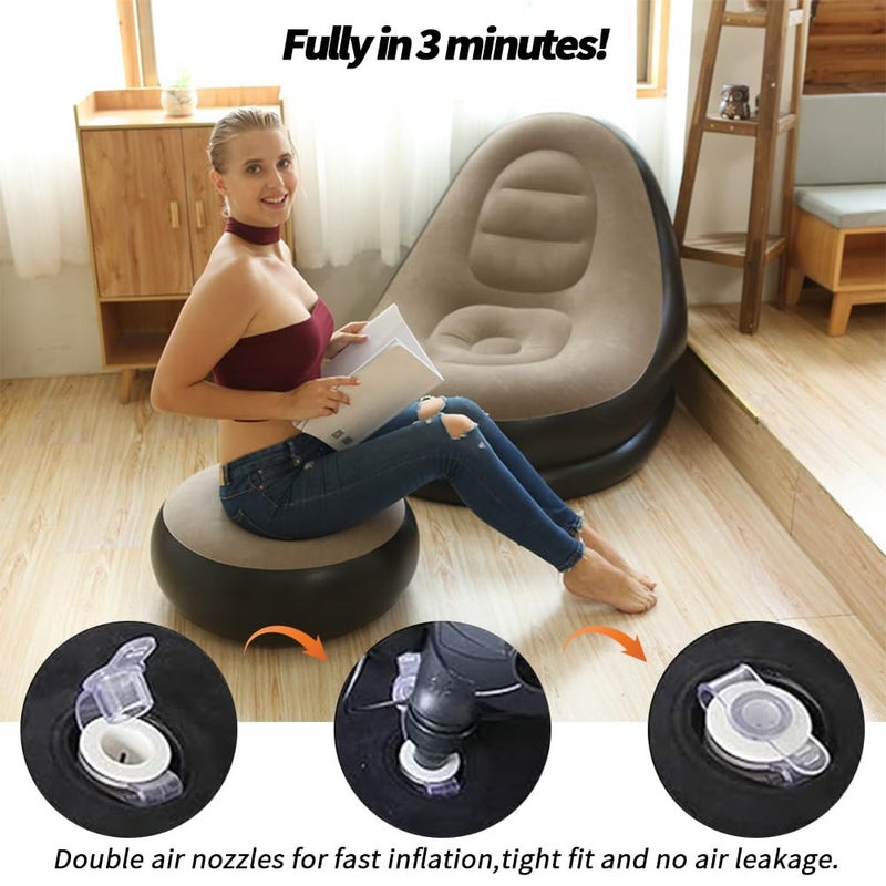 Inflatable Sofa Lounger with Air Pump, Blow Up Chair with Footrest for Indoor & Outdoor Use, 116x98x83cm Air Couch for Gaming, Camping, or Relaxing, Portable Lazy Furniture in Grey - Image 3