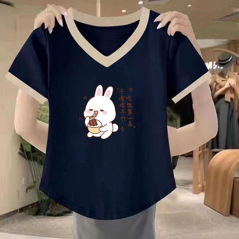 Summer 300 Jin Chubby Sister Loose Slimming Short-Sleeved T-Shirt Women'S 230 Plus Fertilizer Plus Belly Covering Top 200 All-Match - Image 1