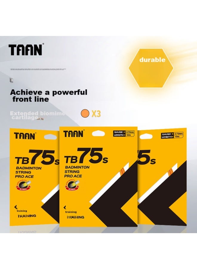 Taan Badminton Racket String, Compeion And Training String, Durable, High Elasticity, Speed Type Tb75s, Orange, 3-pack - Image 1