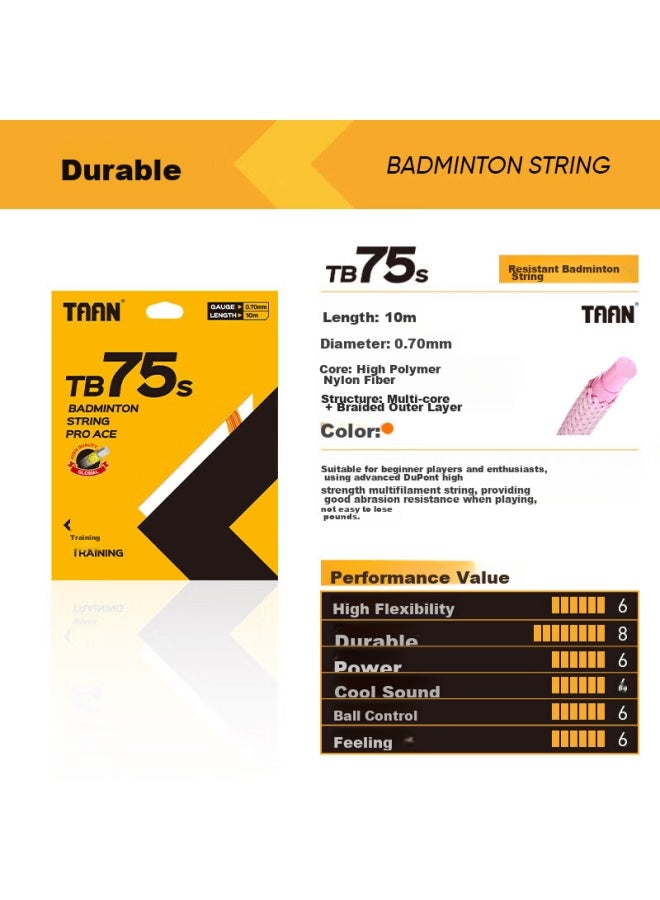 Taan Badminton Racket String, Compeion And Training String, Durable, High Elasticity, Speed Type Tb75s, Orange, 3-pack - Image 2