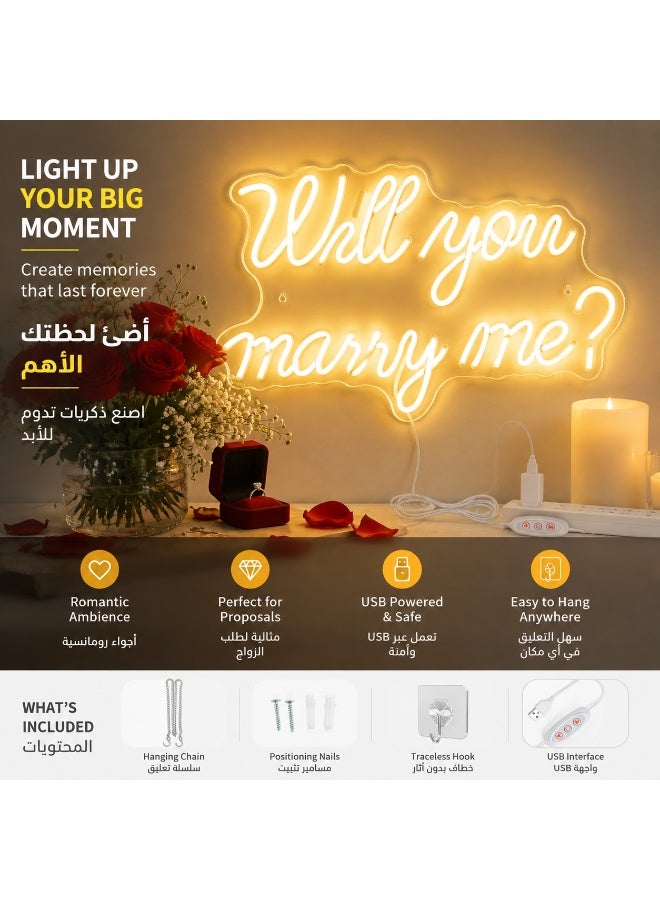 لوحة نيون "Will you marry me?" LED تعمل بمنفذ USB - إضاءة بيضاء دافئة لطلب الزواج وتزيين الأعراس، هدية رومانسية مثالية. - Image 2
