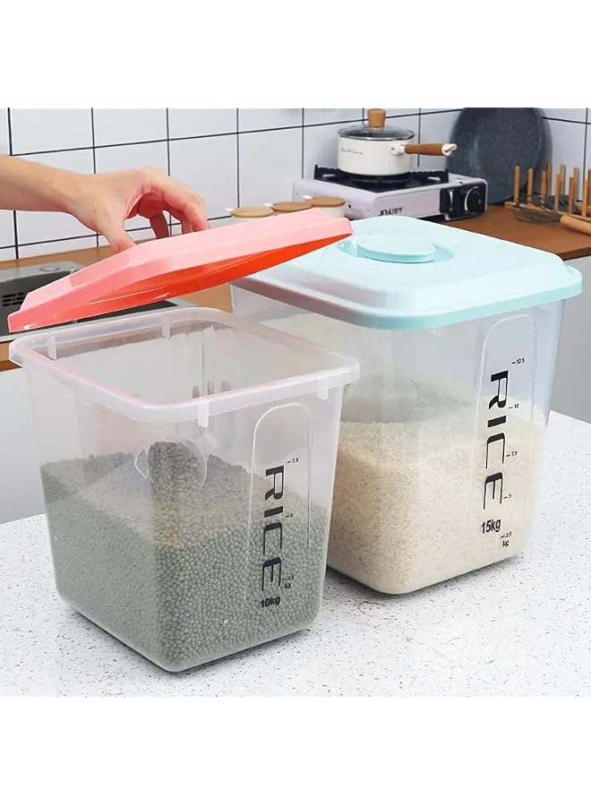 IAF Rice Container Set of 2pcs-Airtight Food Storage Container with Lid &BPA Free Plastic Large Cereal/Flour Sotrage Box, Kitchen Multifunctional Containers (10kg &15kg) - Image 2